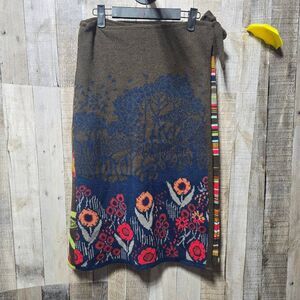 Oilily Brown Floral Stripe Merino Wool Blend Knit Wrap Skirt